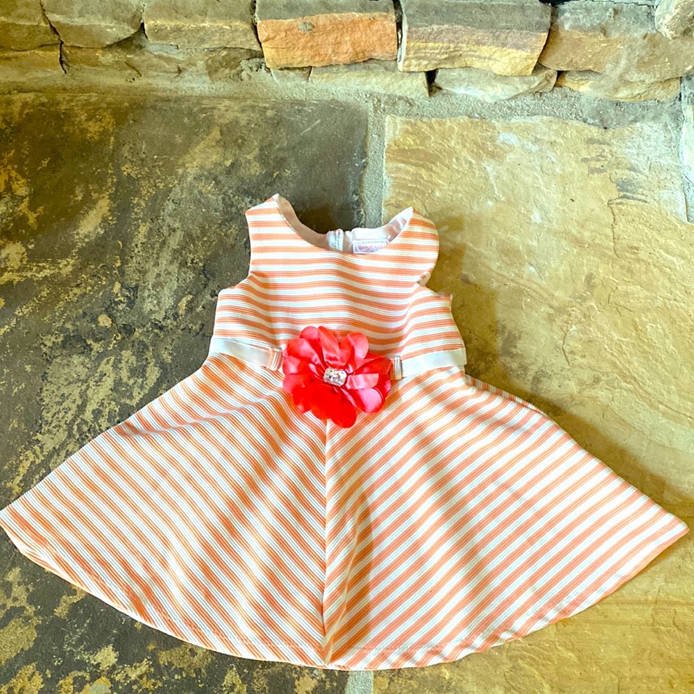 Youngland striped formal dress with ribbon belt NWOT